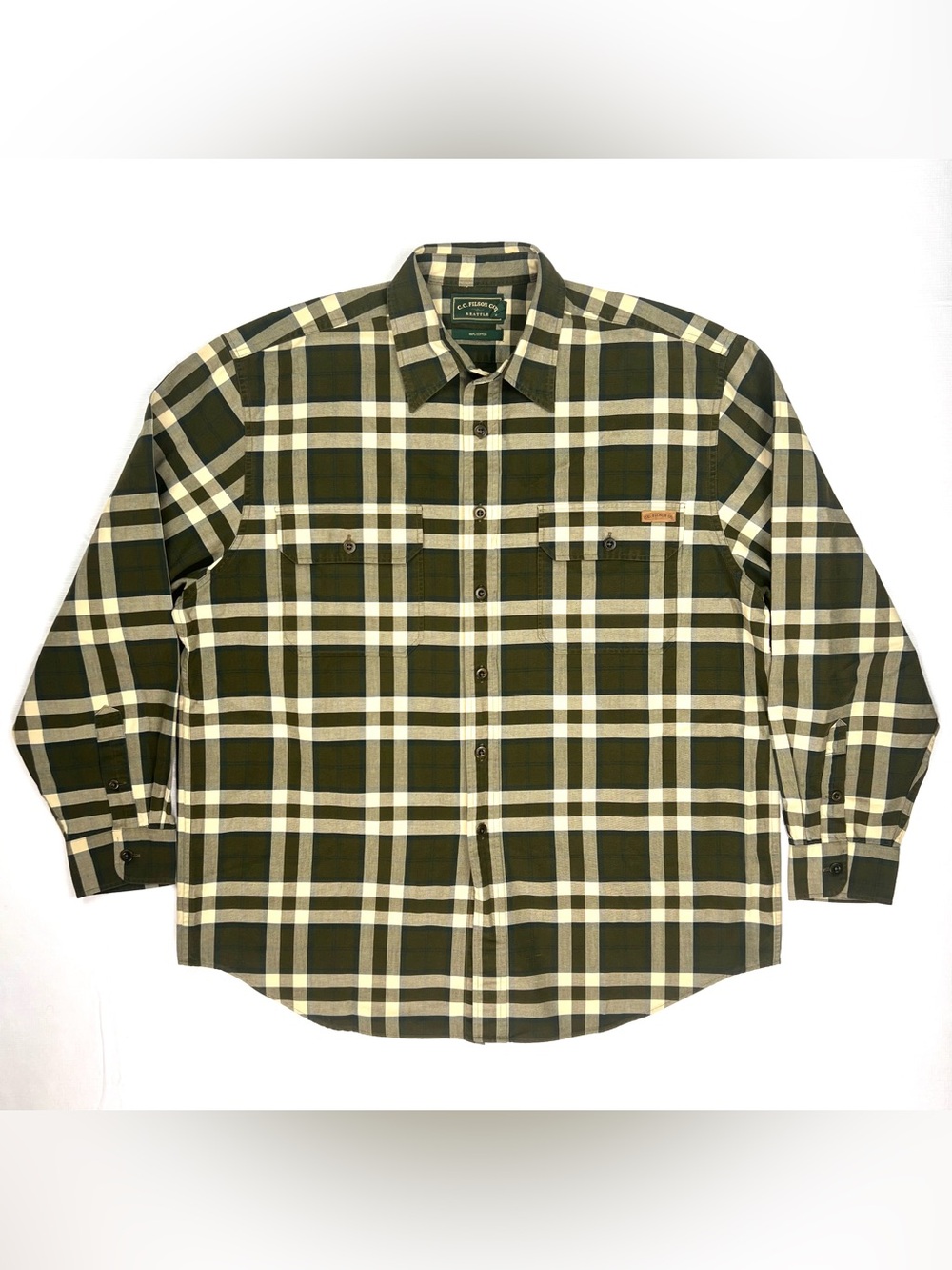 CC Filson Mens Long Sleeve Button Up Shirt Check Brown White Size XL Cotton